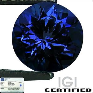 IGI Certified 1 49 Ct AA Natural DBlock Tanzanite Round Cut Deep 