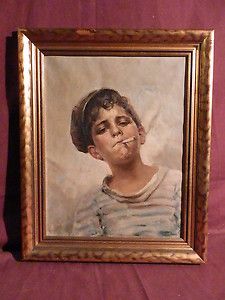 Vito LOMBARDI (1885 1962) Original Oil Painting Young Boy Smoking 