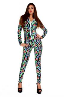 Contagious Clubwear Nicki Minaj Catsuit Costume Fancy Dress Neon Zebra 