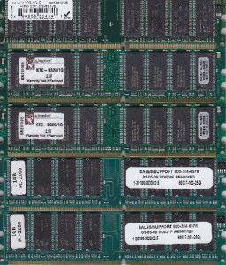 Assorted Memory 1GB DDR Memory/RAM (10 Sticks)