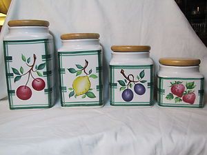 Set of 4 Ceramic Kitchen Canisters Salt and Pepper Shakers