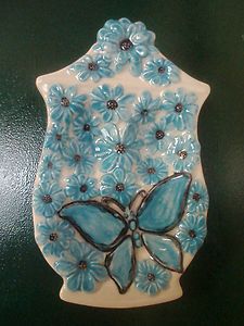 Handmade Ceramic Blue Butterfly Flower Spoon Rest