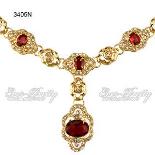 Link Chains Red Acrylic Stones Gold Metal Pendant Necklace 3405N 