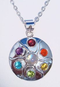 Silver Sun Chakra Gemstone OM Mandala Necklace Jewelry