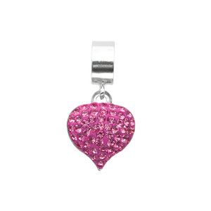   Sterling Silver Pink Crystal Heart Bead For Chamilia Biagi Personality