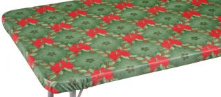 Holly & Ribbons Elasticized Banquet Table Cover by Miles Kimball