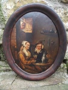 Dutch Master Oil Peasants in A Tavern Interior 1800S
