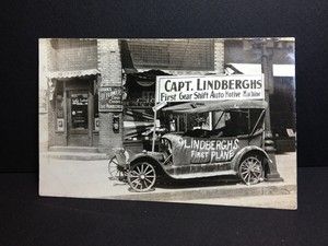 Antique Postcard Charles Lindberg Old Car in Home Town Little Falls MN 