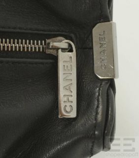 Chanel Black Leather Square Stitched Zip Top Handbag