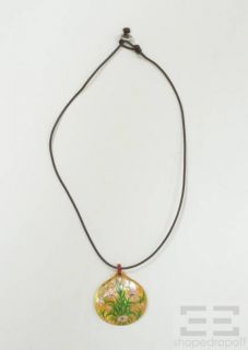 Chan Luu Brown Leather Handpainted Floral Shell Necklace