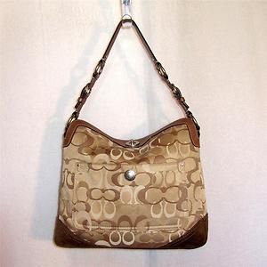 Coach 10143 Chelsea Optic Brown Signature Jacquard Suede Leather Hobo 