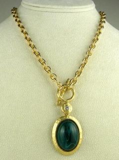 Kenneth Jay Lane Vintage Inspired 22K Gold Pendant Necklace Emerald 