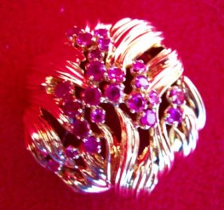 Tiffany Vintage Gold 23 Rubies Art Nouveau Pin