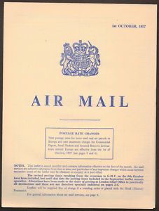 Air Mail 6 Page GPO Leaflet Rate Changes October 1957