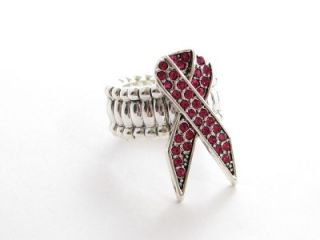 pink ribbon breast cancer awareness stretch ring