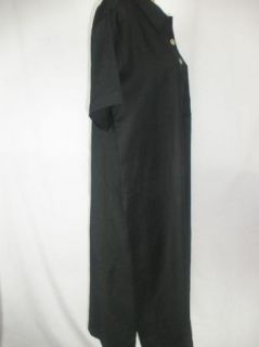 Charles Keath 100% Linen Black Polo Style Dress 12 Collar Pocket Short 
