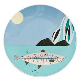  Mod Fish Dinner Plate Ford Times Charles Salmon Waterfall Trout