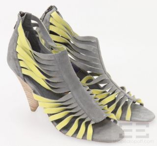 Charlie My Love Yellow Grey Twisted Leather Open Toe Heels Size 10 New 