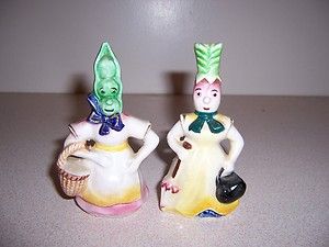Vintage Pottery Vegetable Head Women Salt Pepper Shakers