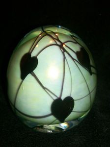 Hand Signed Charles Gibson Glass Egg Hanging Hearts and Vine 