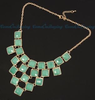   Jade Green Square Pendants Connected Big Bib Necklace Jewelry