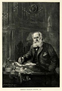  Engraving Portrait Charles Francois Gounod Composer Desk Writing Art