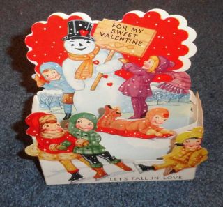 Vintage Stand Up Diecut Valentines Day Greeting Card