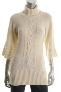 Cece New Ivory Wool Cable Knit Ribbed Trim Turtleneck Pullover Sweater 