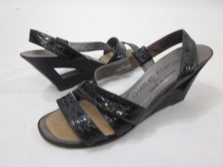 you are bidding on a pair of charles jourdan leather strappy wedge 