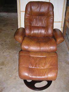 Lanes Angelo Leather Reclining Swivel Chair and Ottoman
