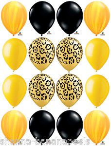 16 Yellow Cheetah Party Balloons Safari Swirls Black