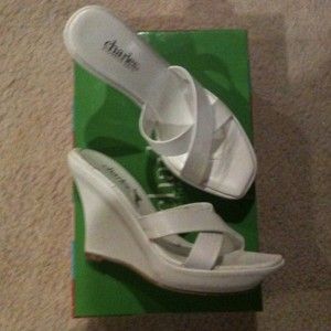  White Leather Strappy Platform Wedge Sandal by Charles David