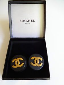    MATTE BLACK WITH GOLD CHANEL DOUBLE C TRADEMARK CLIP ON EARRINGS