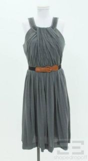 Charles Chang Lima Grey Cotton Cashmere Belted Pleated Dress Size 10 