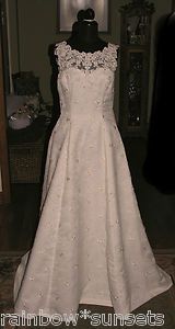 New Ivory Beaded Organza Wedding Gown Chapel Train Sleeveless Size 14 