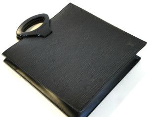 Louis Vuitton LV Logo Black Epi Leather Sac Plat Bag Tote Sobe Clutch 