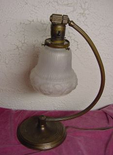 Vintage Art Deco Brass CHASE Table Lamp w/ Antique glass shade