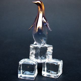 Penguin on Ice Figurine of Hand Blown Glass 24K Gold