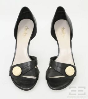 Charles By Charles David Black Leather & White Button DOrsay Heels Sz 