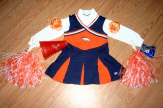 Cheerleader Costume Denver Broncos Pom Poms Bow 4 T