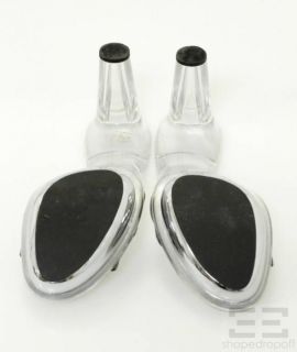 Charles Jourdan Silver Leather Bauble & Clear Slide Heels Size 8.5