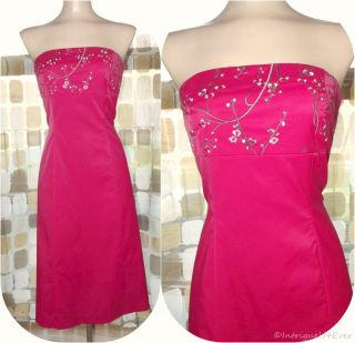 Retro Crimson Red Cherry Blossom Embroidered Party Dress Strapless 7 8 
