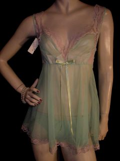   70s 2pc Sheer Green Nylon Panties Short Chiffon Nightgown