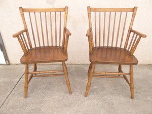 Pair Stickley Solid Cherry Valley Windsor Arm Chairs D