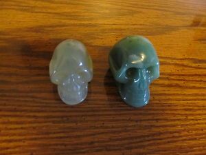 Lot of 2 Jade Skull Collection Carved from Real Stone Hot Rod Rat Rod 