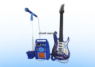   Children Electric Guitar Musical Instrument Playset w Amp Microphone
