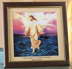   JESUS WALKING ON WATER PORTRAIT WITH LIGHTED COLOR CHANGING BACKGROUND