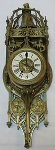 Antique Lemerle Charpentier Large 33 Brass French Wall Clock Enamel 