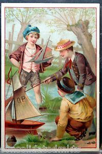 Charter Oak Stove Victorian Tradecard Circa 1890 Boys Playing Boat See 