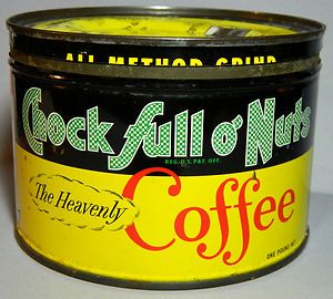 Vintage CHOCK FULL Of NUTS 1 lb COFFEE can Tin w original lid BEAUTY